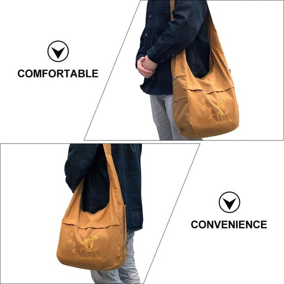 Crossbody Monk Bag: Thai Monk Buddha Crossbody Buddhist Canvas Sling Bag for Tem - Picture 5 of 9